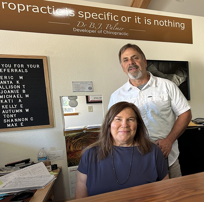 Chiropractic Sebastopol CA Richard Dobble Meet Team and Wife Front Desk